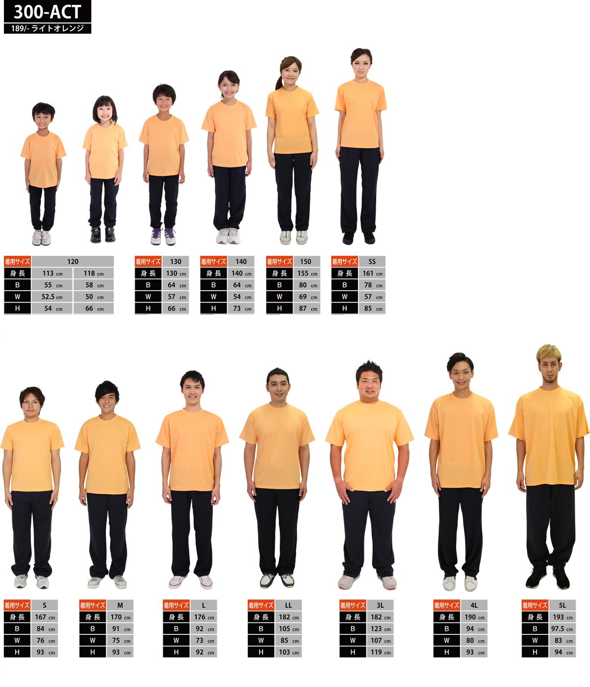 スピードドライTシャツサイズ表