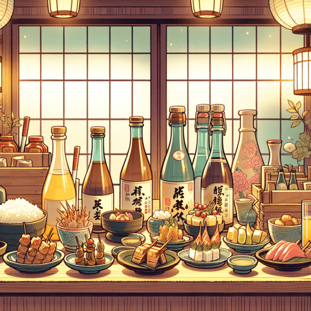 居酒屋でのお酒とおつまみ イラスト
