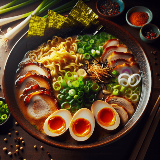具だくさんの日本のラーメン 一杯の写真