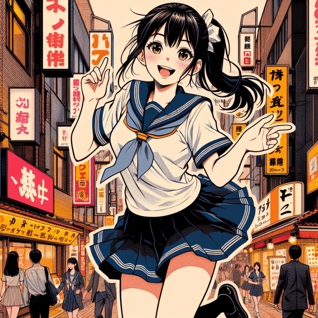 新宿で遊んでいる女子高生 イラスト