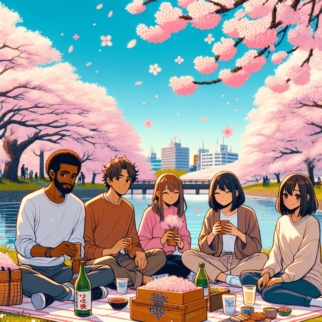 桜の花見風景 少人数