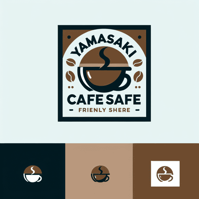 コーヒーカフェショップ「Yamasaki」のロゴ 茶色と黒基調で親しみがある雰囲気