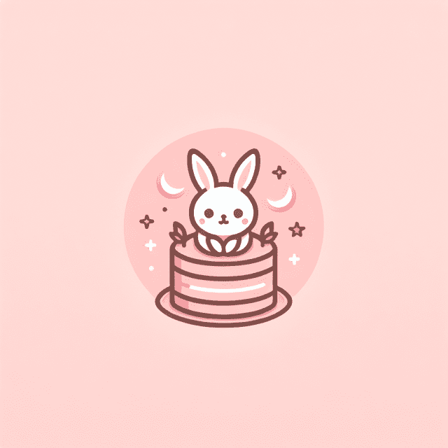 ケーキ屋さんの薄いピンクをベースにしたかわいいロゴ うさぎのイラストを入れる