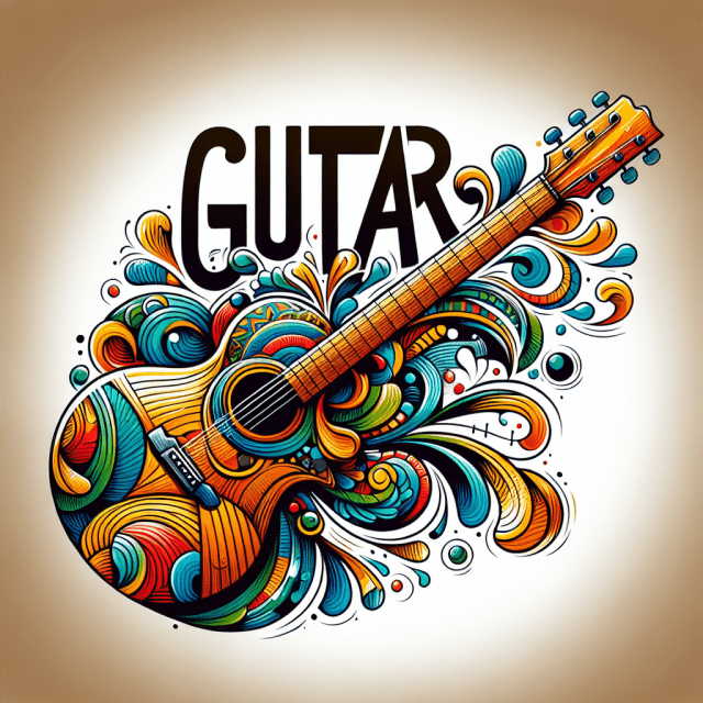 Guitarと文字で書かれたギターのイメージ イラスト