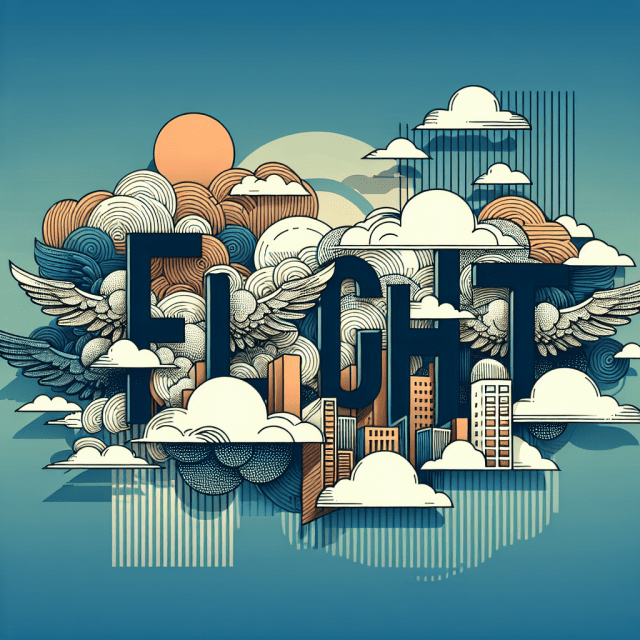 空に浮かんでいる雲のイメージでFlightという文字をデザイン イラスト