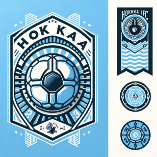 HokkaiFCというサッカークラブのデザイン 水色イメージ サッカーボールを中心に