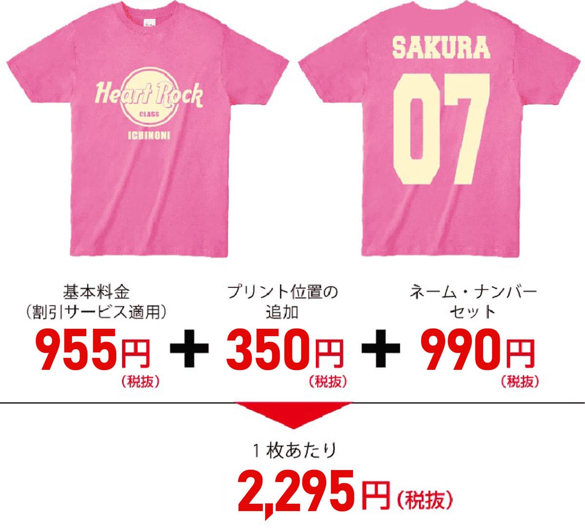 前面レギュラープリント1色、背面はネーム・ナンバーセットの場合