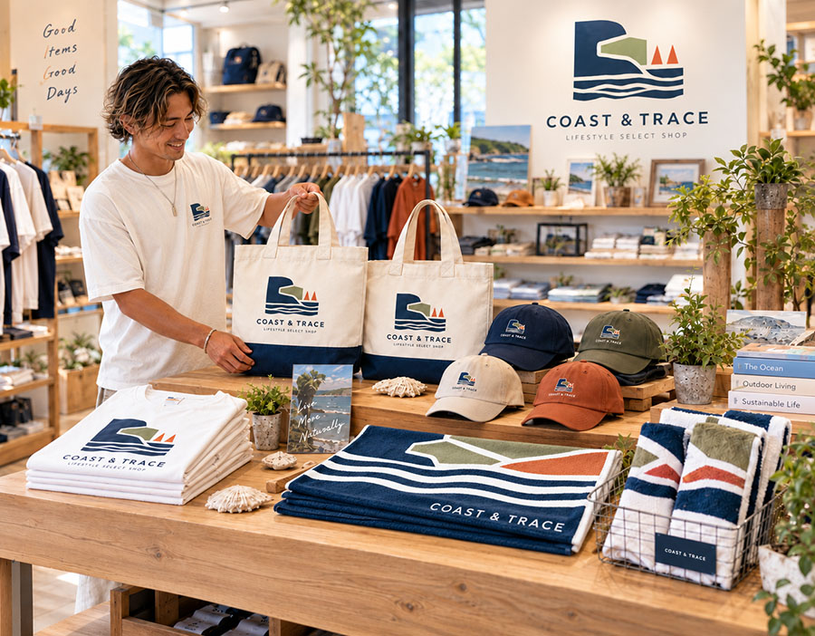 COAST & TRACEのグッズが並ぶショップの店内