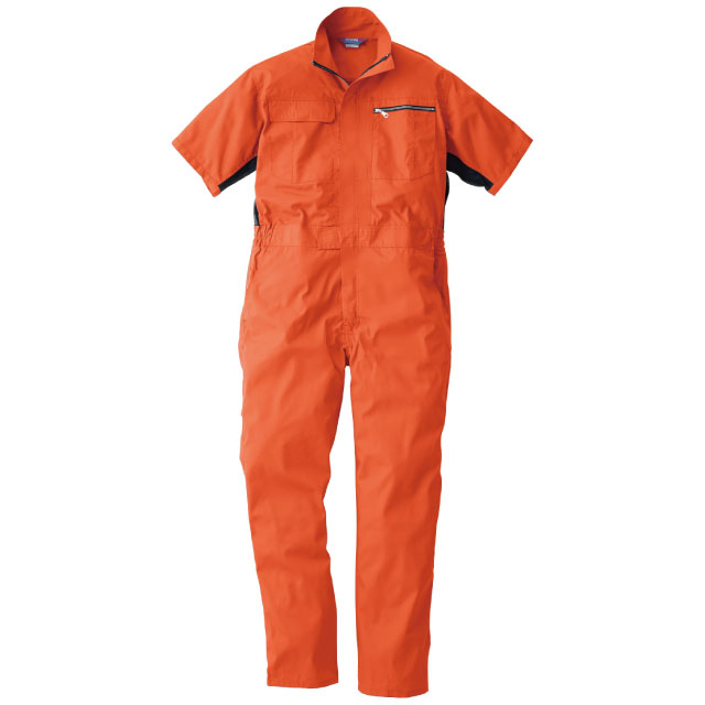 オレンジ｜半袖メッシュつなぎ