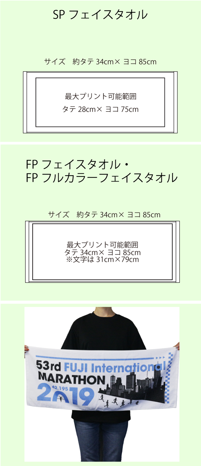 フェイスタオルプリント可能範囲